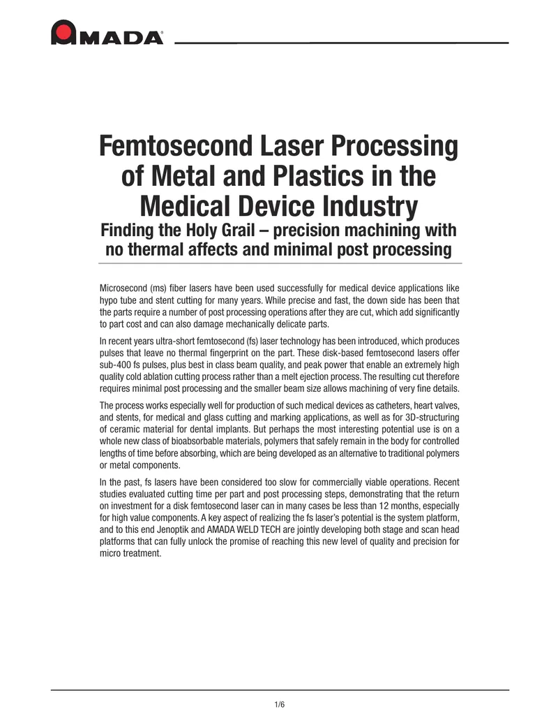 Femtosecond Laser Processing in Medical Devices