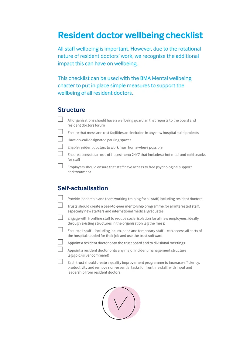 Resident Doctor Wellbeing Checklist