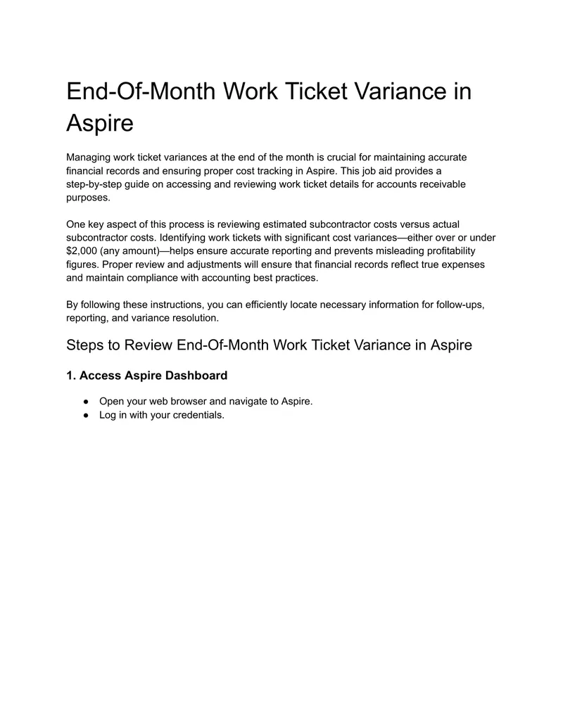 End-Of-Month Work Ticket Variance Management Guide