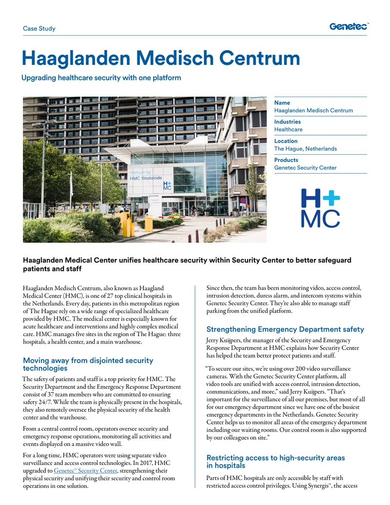 Healthcare Security Unification at Haaglanden Medical Center