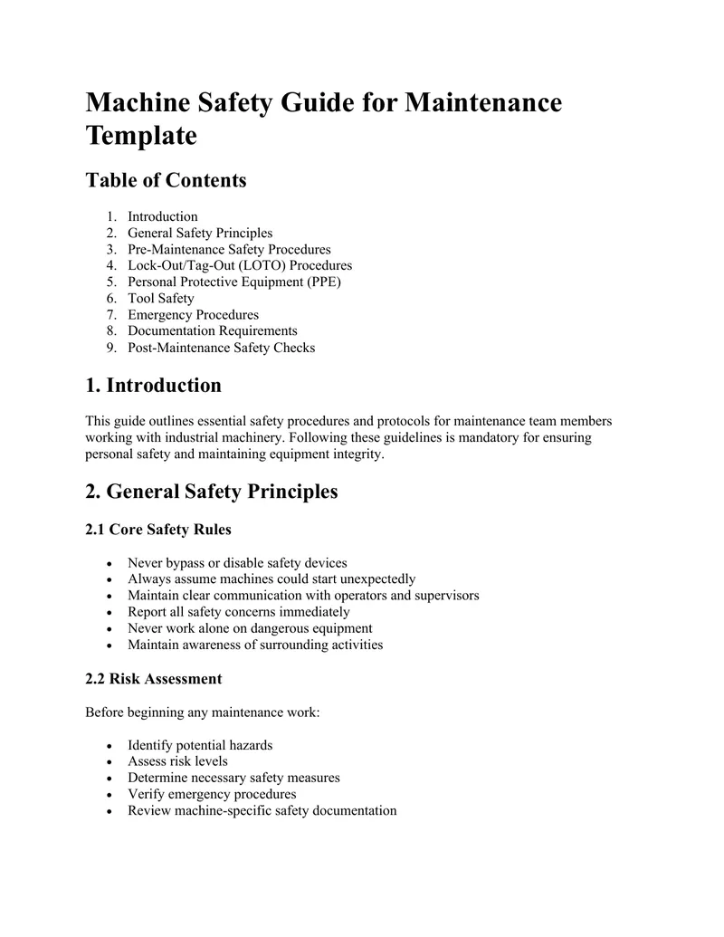 Machine Safety Guide for Maintenance Procedures