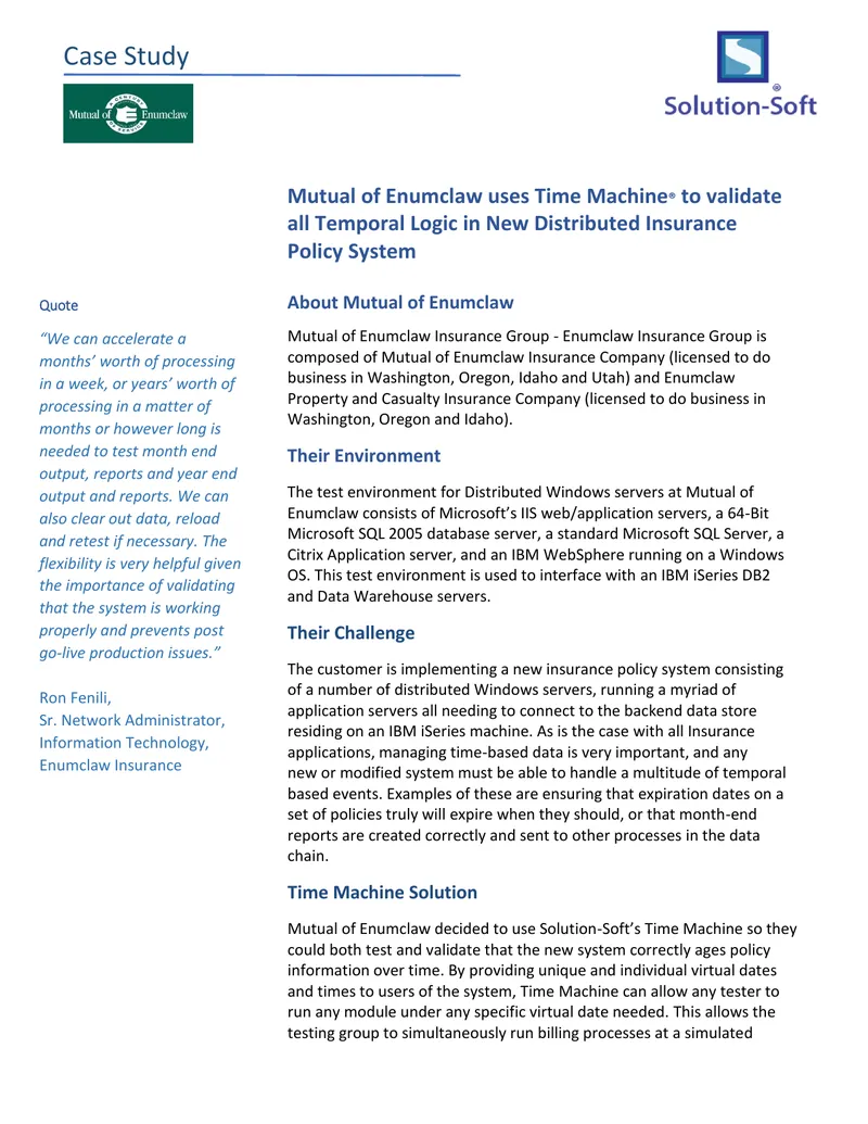 Mutual of Enumclaw Case Study on Time Machine Solution