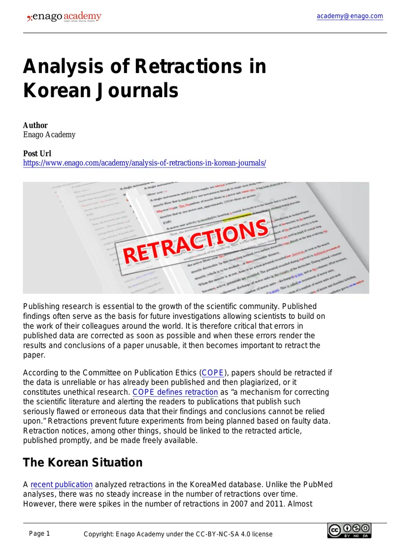Analysis of Retractions in Korean Journals