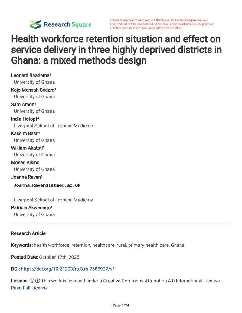 Health Workforce Retention and Service Delivery in Ghana