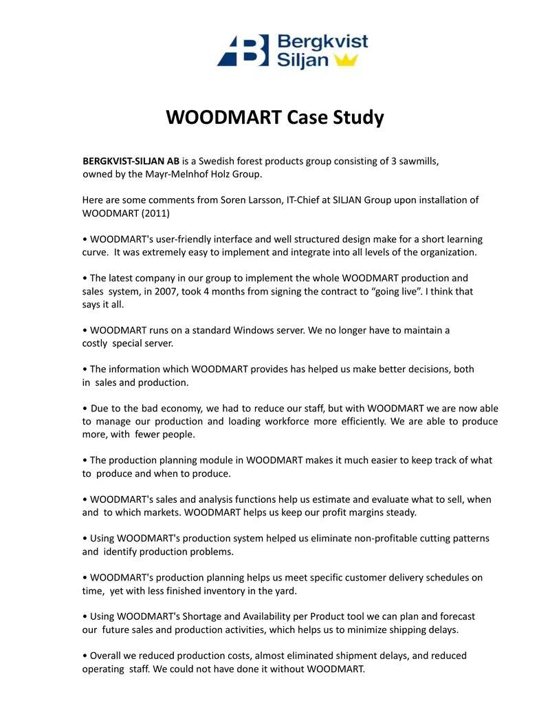 WOODMART Case Study on Production Efficiency