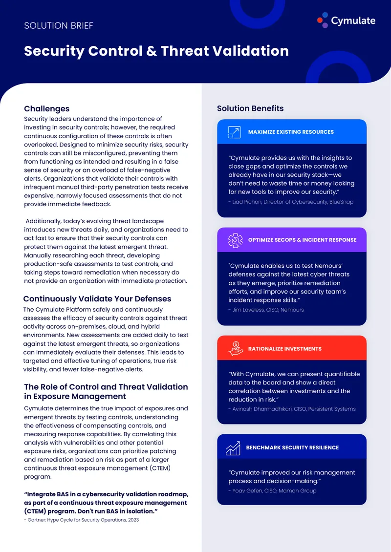 Cymulate Security Control and Threat Validation Solution Brief