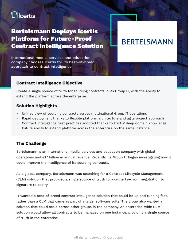 Bertelsmann Implements Icertis Contract Intelligence Solution