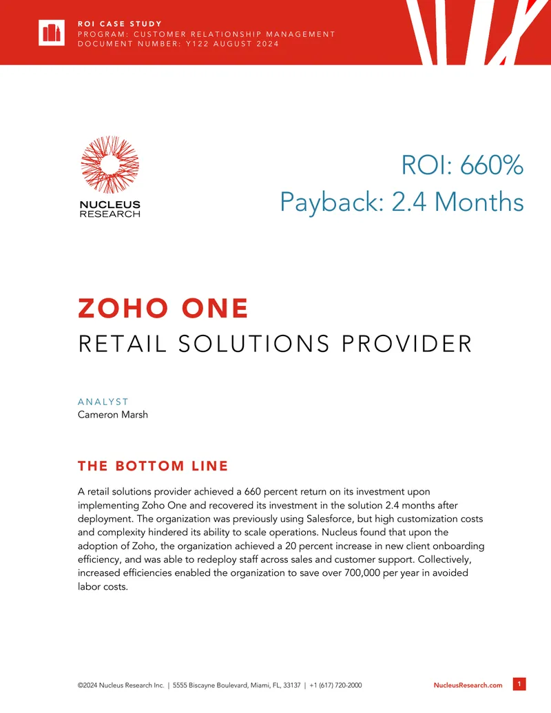 ROI Case Study for Zoho One Implementation