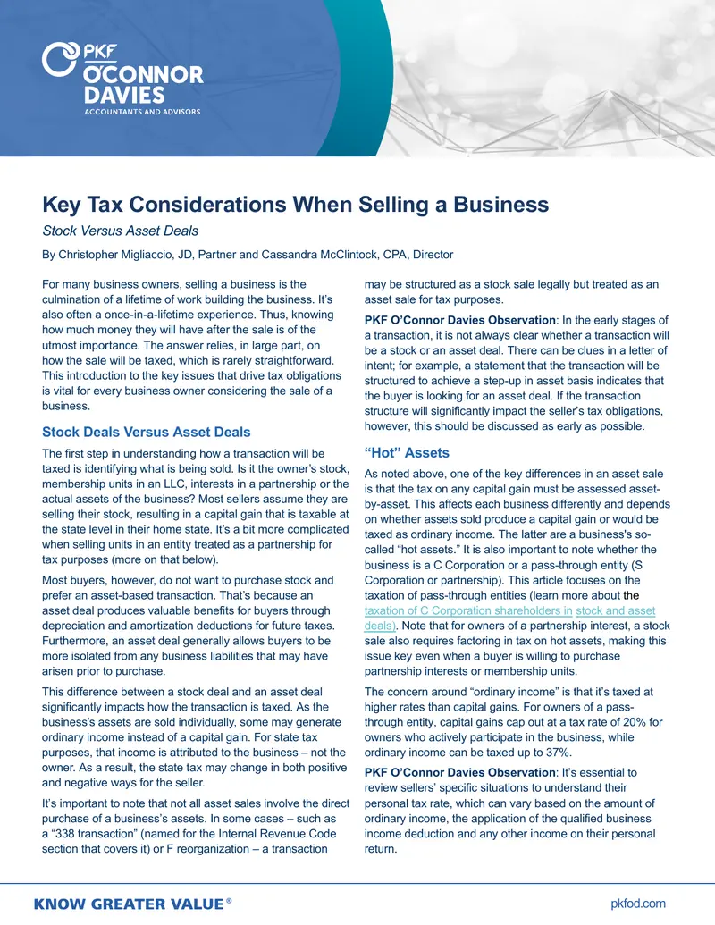 Key Tax Considerations When Selling a Business