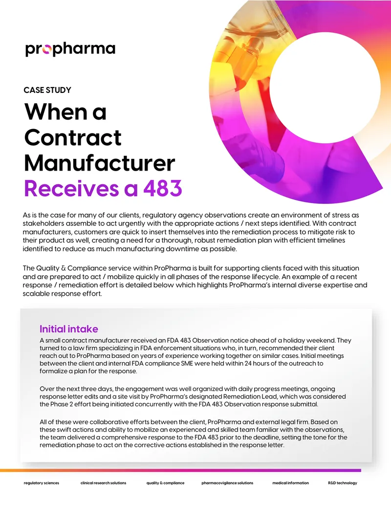 Remediation Response to FDA 483 Observations Case Study