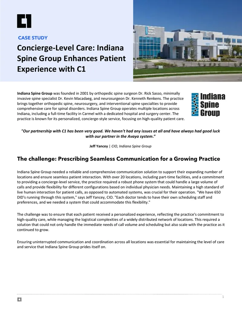 Concierge-Level Care Enhancement at Indiana Spine Group