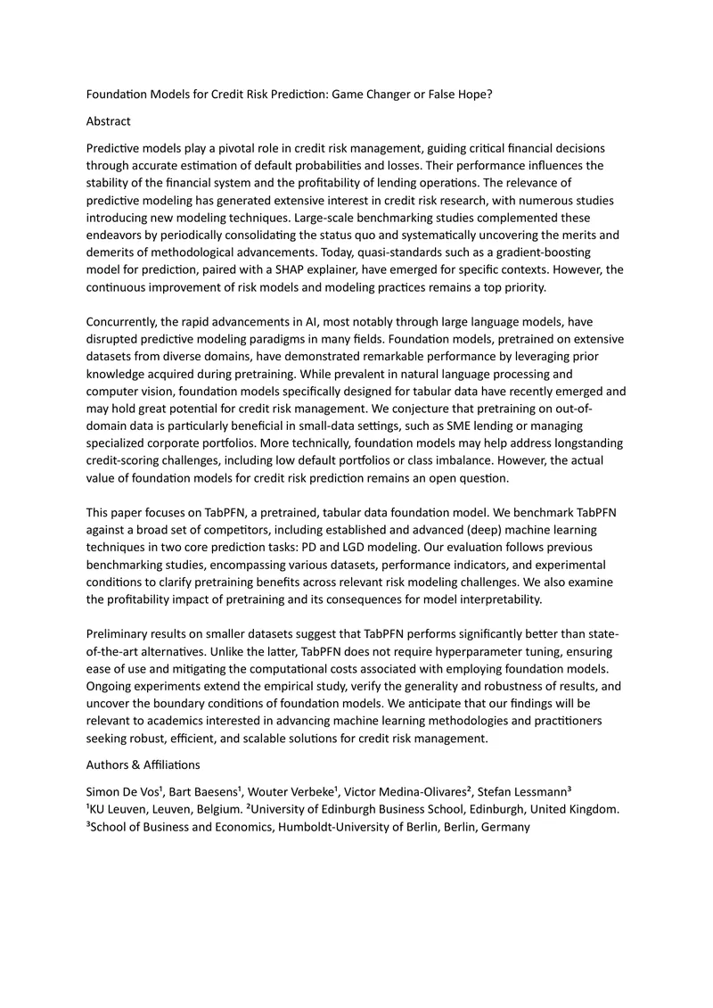 Foundation Models in Credit Risk Prediction