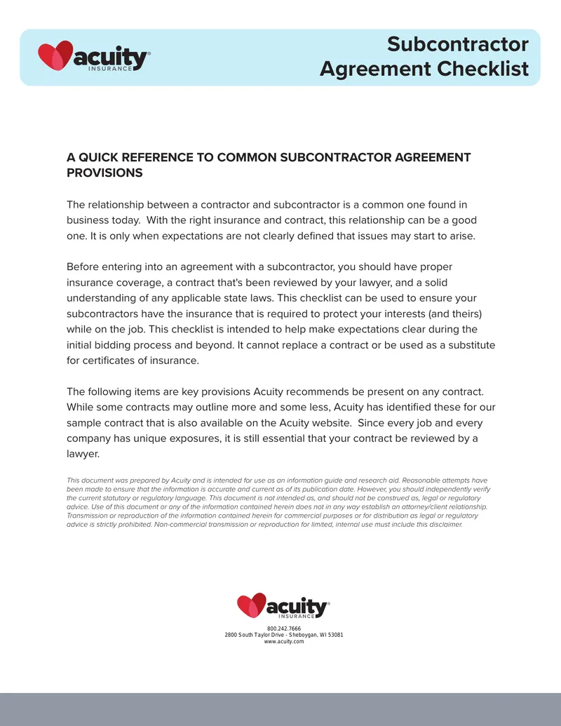 Common Subcontractor Agreement Provisions Guide