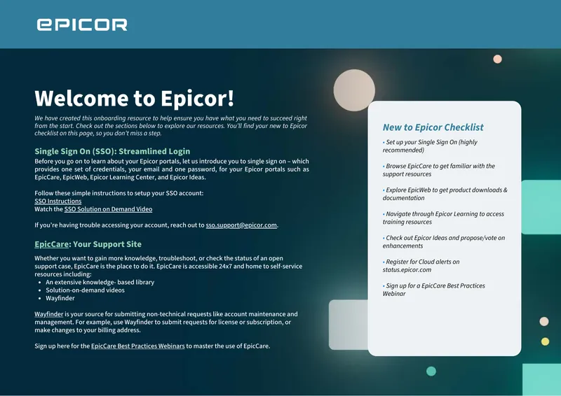 New to Epicor Onboarding Checklist