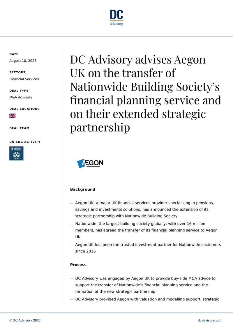 M&A Advisory for Aegon UK and Nationwide Partnership