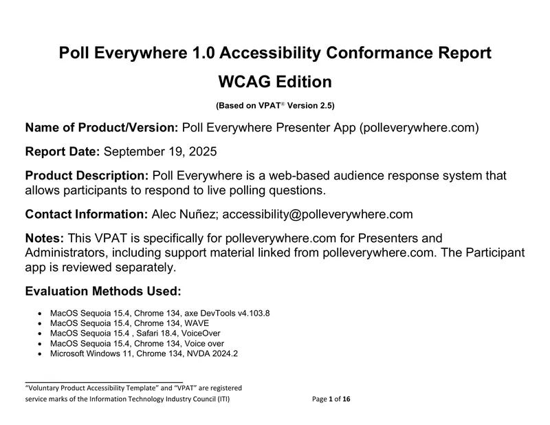 Poll Everywhere Accessibility Conformance Report