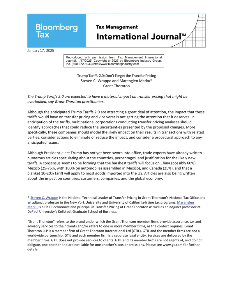 Impact of Trump Tariffs 2.0 on Transfer Pricing