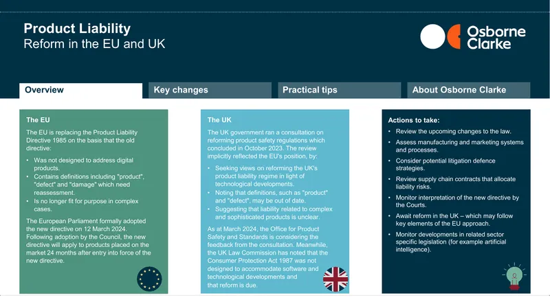 Product Liability Reform in the EU and UK