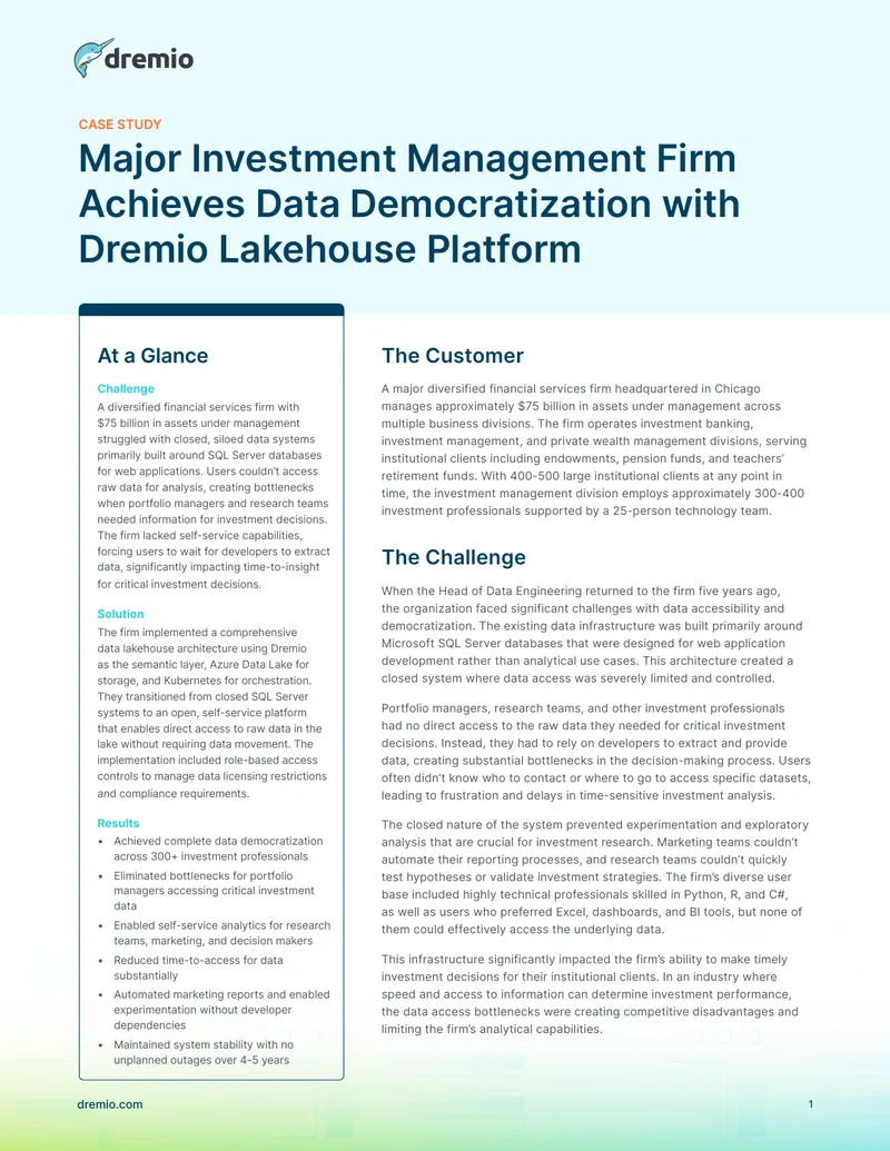 Data Democratization Implementation in Investment Management