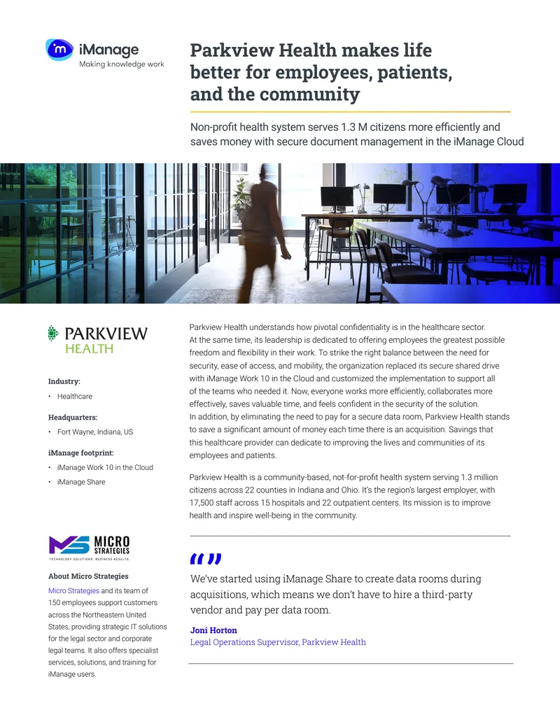 Parkview Health iManage Cloud Implementation Case Study