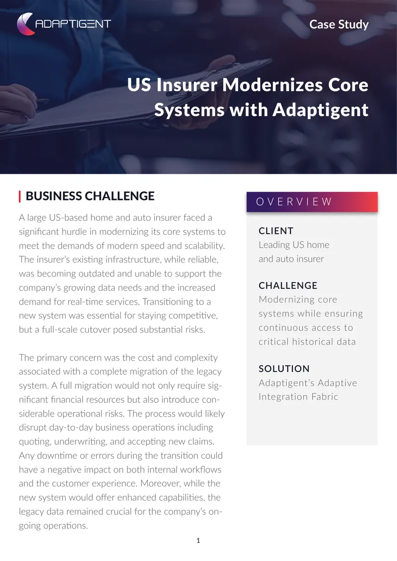 US Insurer Modernizes Core Systems with Adaptigent