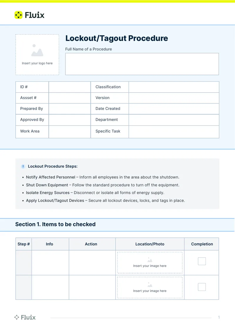 Lockout/Tagout Procedure Documentation Guide