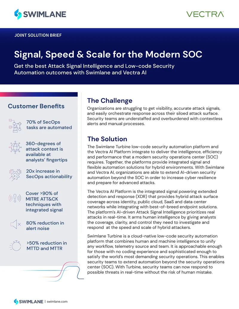 Integration of Swimlane Turbine and Vectra AI Platforms