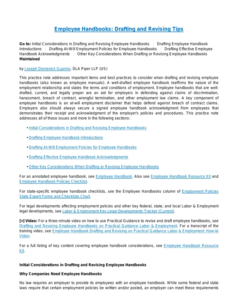 Employee Handbooks Drafting and Revising Guidelines