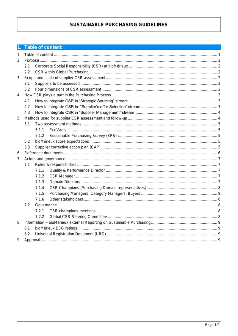 Sustainable Purchasing Guidelines for bioMérieux