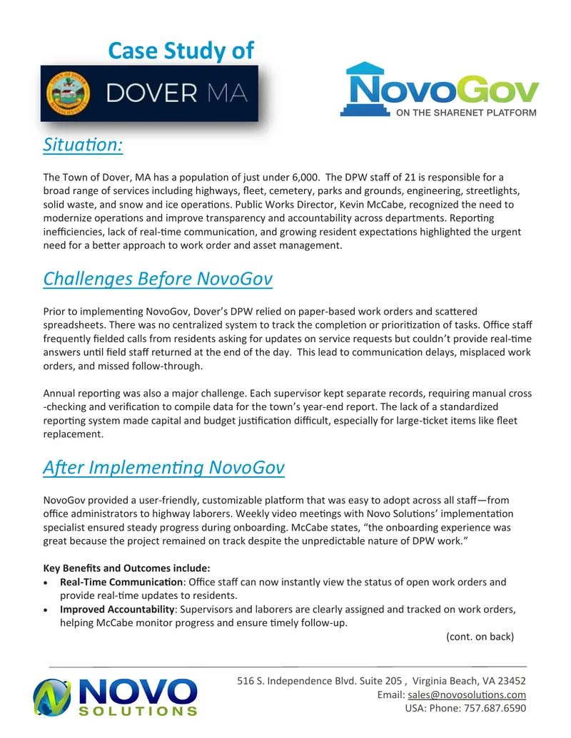 Case Study on NovoGov Implementation in Dover MA