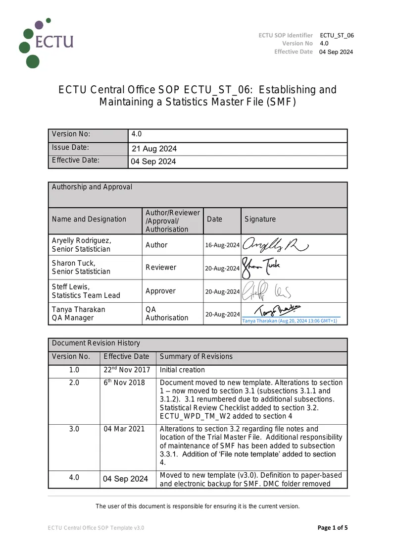 Establishing and Maintaining a Statistics Master File