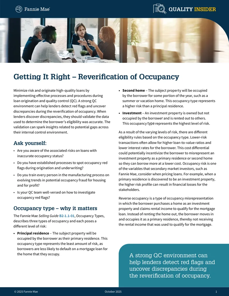 Reverification of Occupancy Processes and Procedures