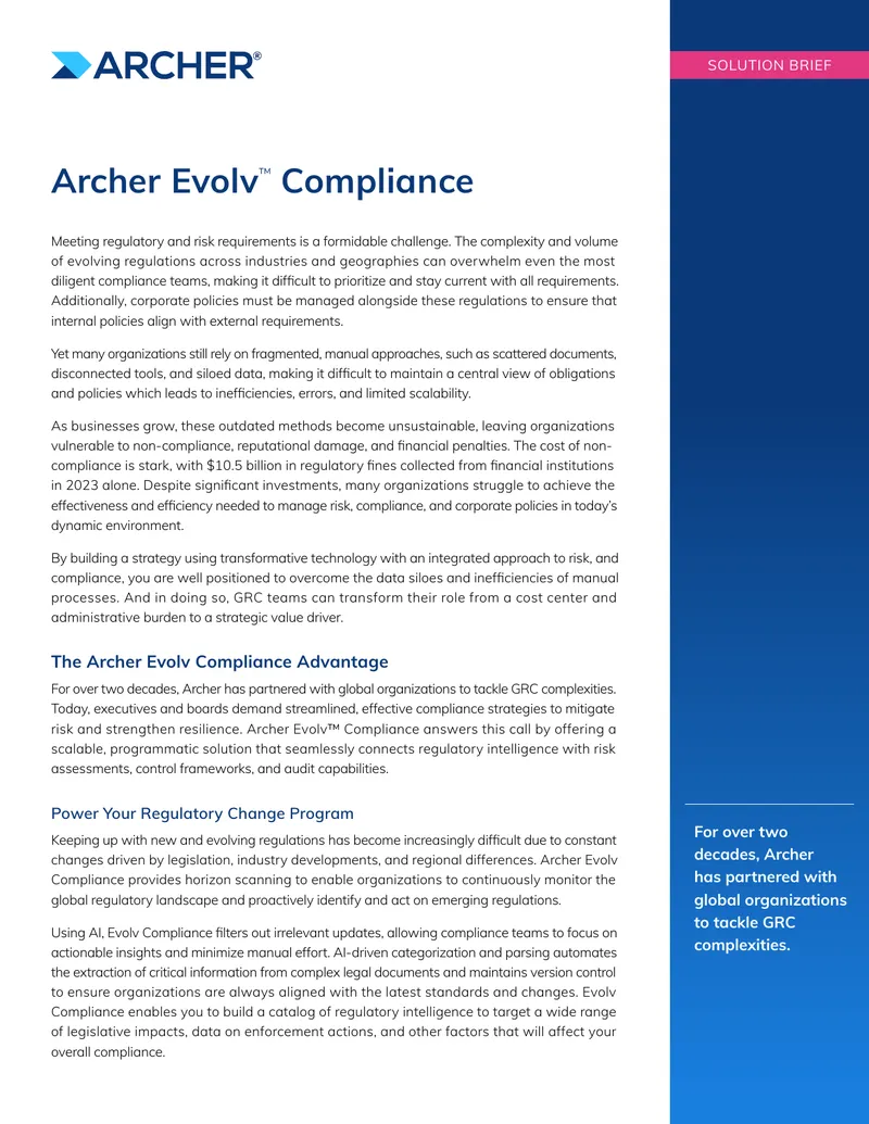 Archer Evolv Compliance Solution Brief