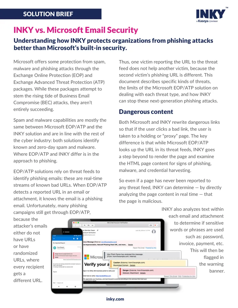 INKY vs. Microsoft Email Security Comparison