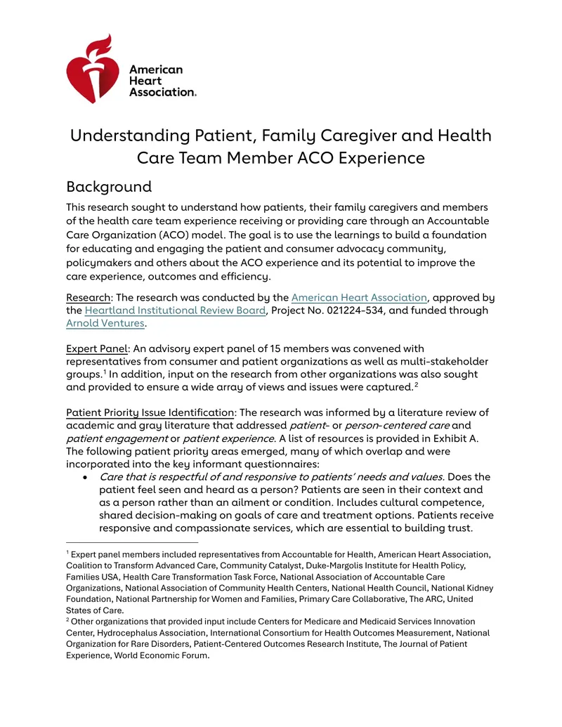 Understanding Patient and Caregiver Experiences in ACOs