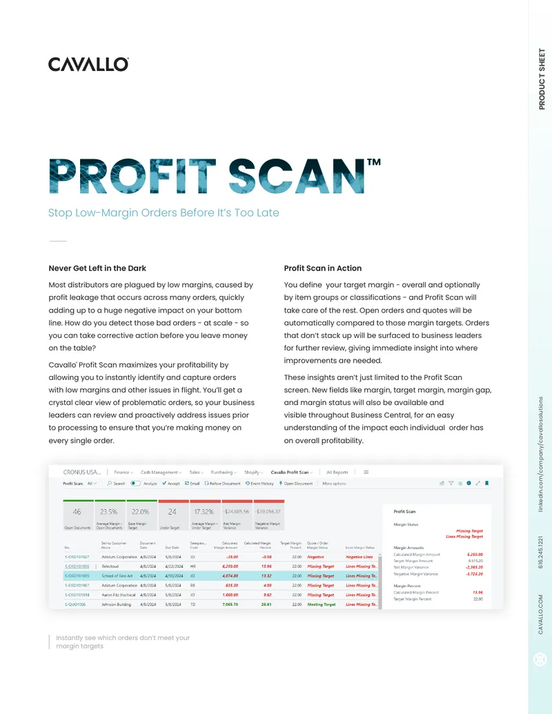 Cavallo Profit Scan Product Sheet