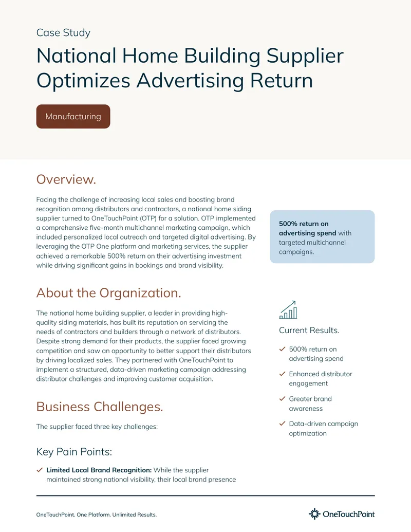 National Home Building Supplier Marketing Campaign Case Study