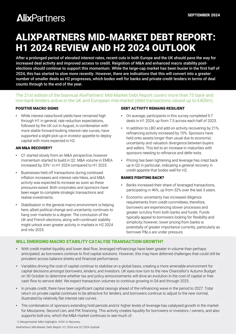 AlixPartners Mid-Market Debt Report H1 2024 Review