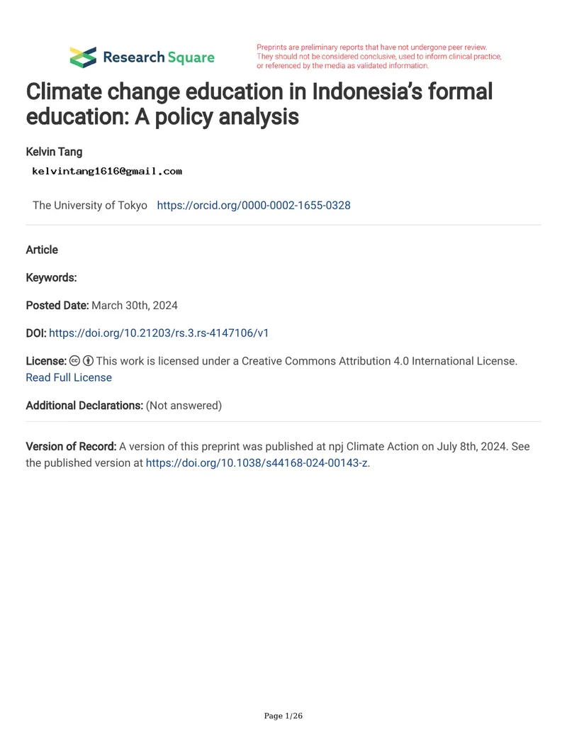 Climate Change Education Policy Analysis in Indonesia
