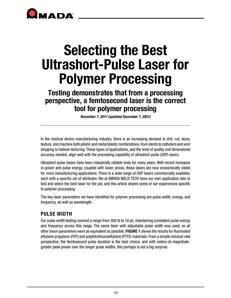 Selecting the Best Ultrashort-Pulse Laser for Polymer Processing