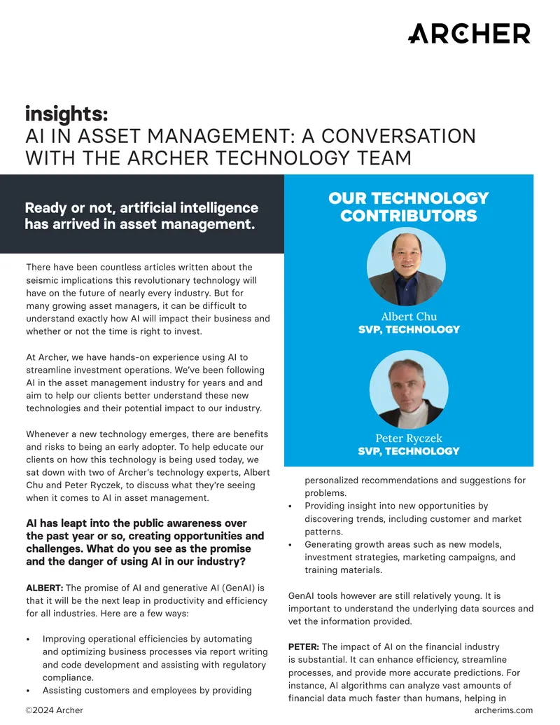 AI in Asset Management: Insights from Archer Technology Experts