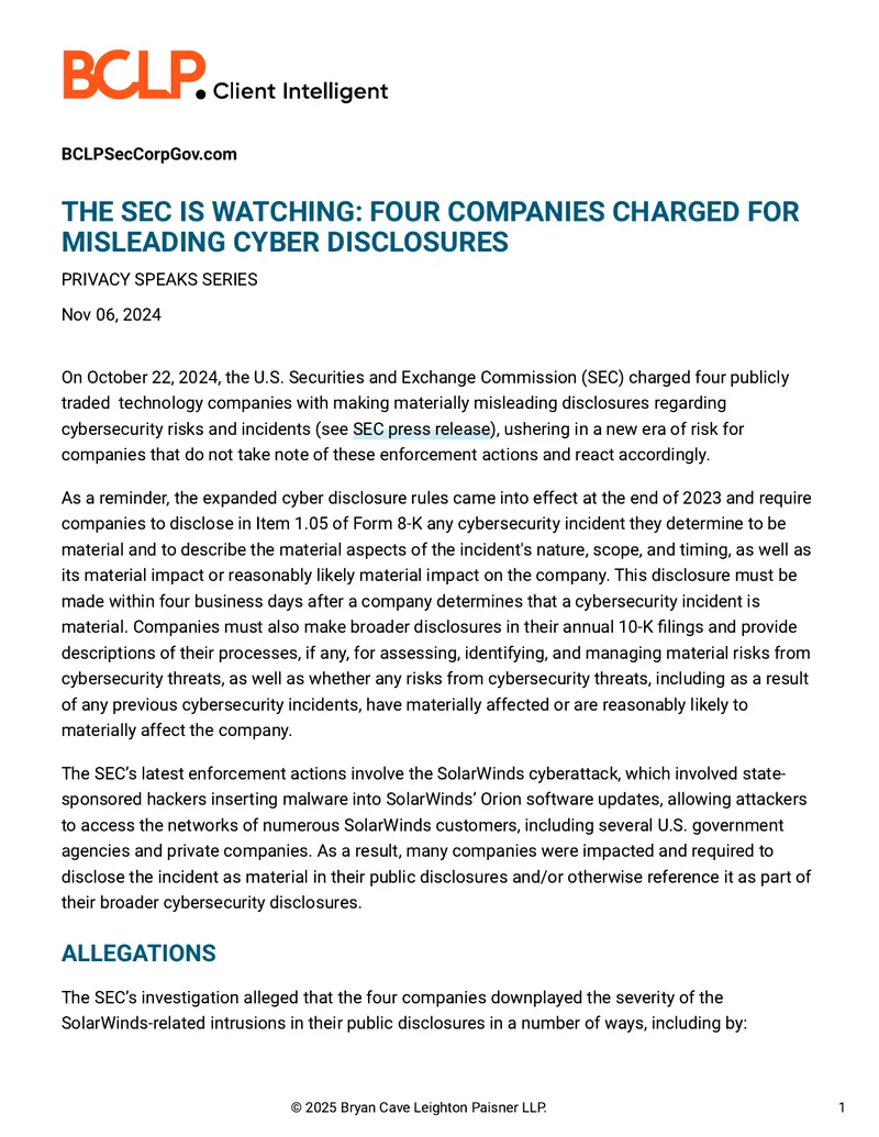 SEC Enforcement Actions on Cybersecurity Disclosures