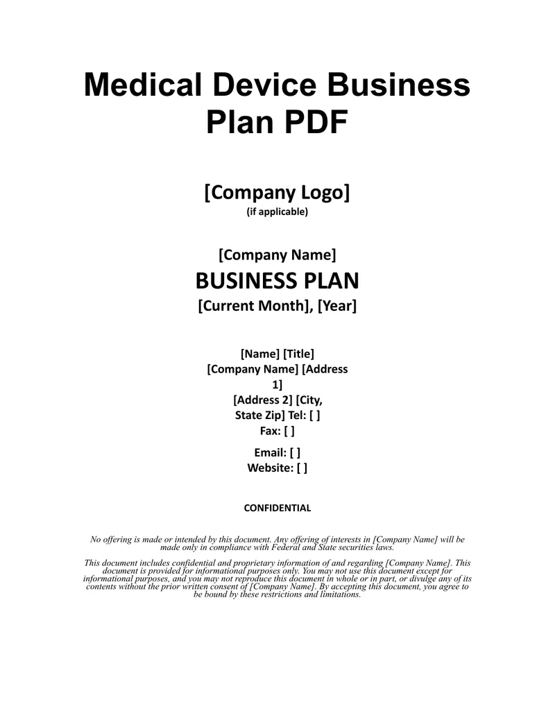 Medical Device Business Plan Template