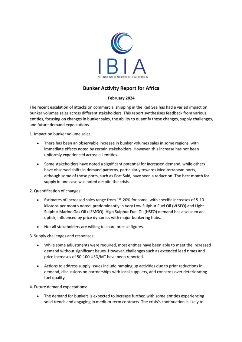 Bunker Activity Report for Africa