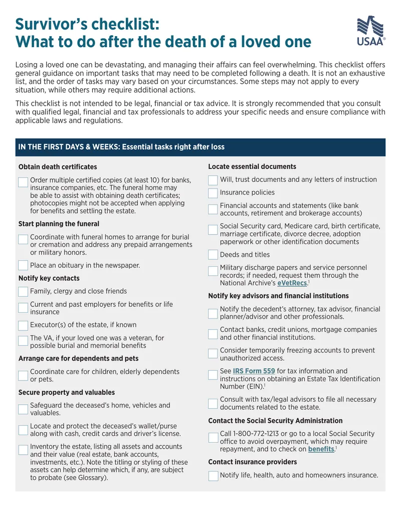 Survivor’s Checklist for Managing Affairs After Death