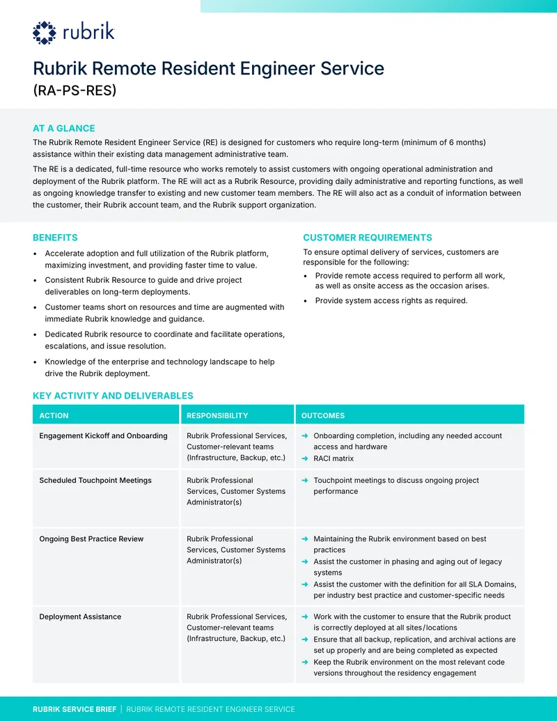 Rubrik Remote Resident Engineer Service Overview