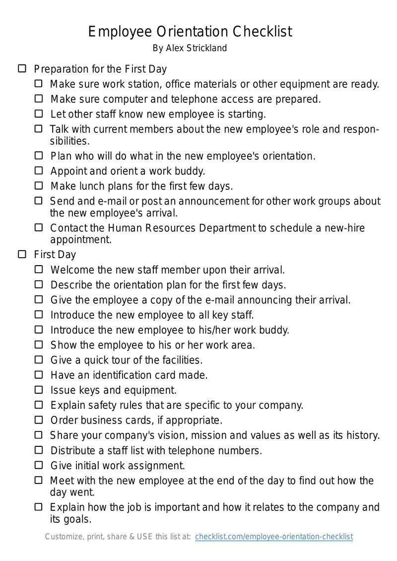 Employee Orientation Checklist Guide