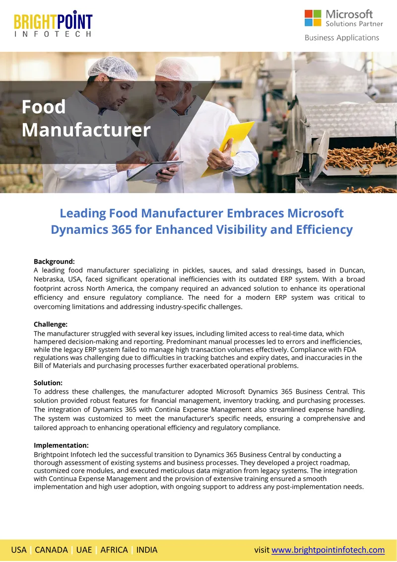 Food Manufacturer Implements Microsoft Dynamics 365
