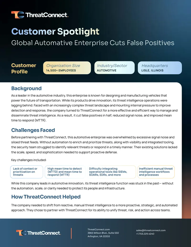 Automotive Enterprise Enhances Threat Intelligence Operations
