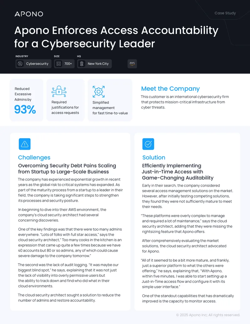 Apono Enhances Access Management for Cybersecurity Firm